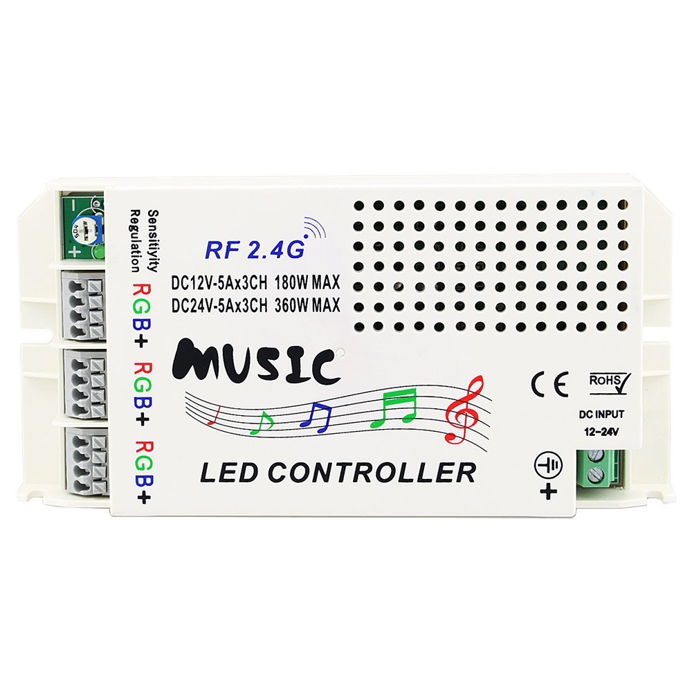 DC12/24V 3A4CH Max 144W, LED Music rhythm Black or White Controller Sound Recognition for bar or cars, IR Remote control RGB Strips or Modules DC12/24V 3A4CH Max 144W, LED Music rhythm Black or White Controller Sound Recognition for bar or cars, IR Remote control RGB Strips or Modules